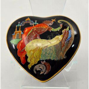 1988 Franklin Mint Heart-Shaped  Sleeping Beauty Ltd Ed. Black Gold Music box